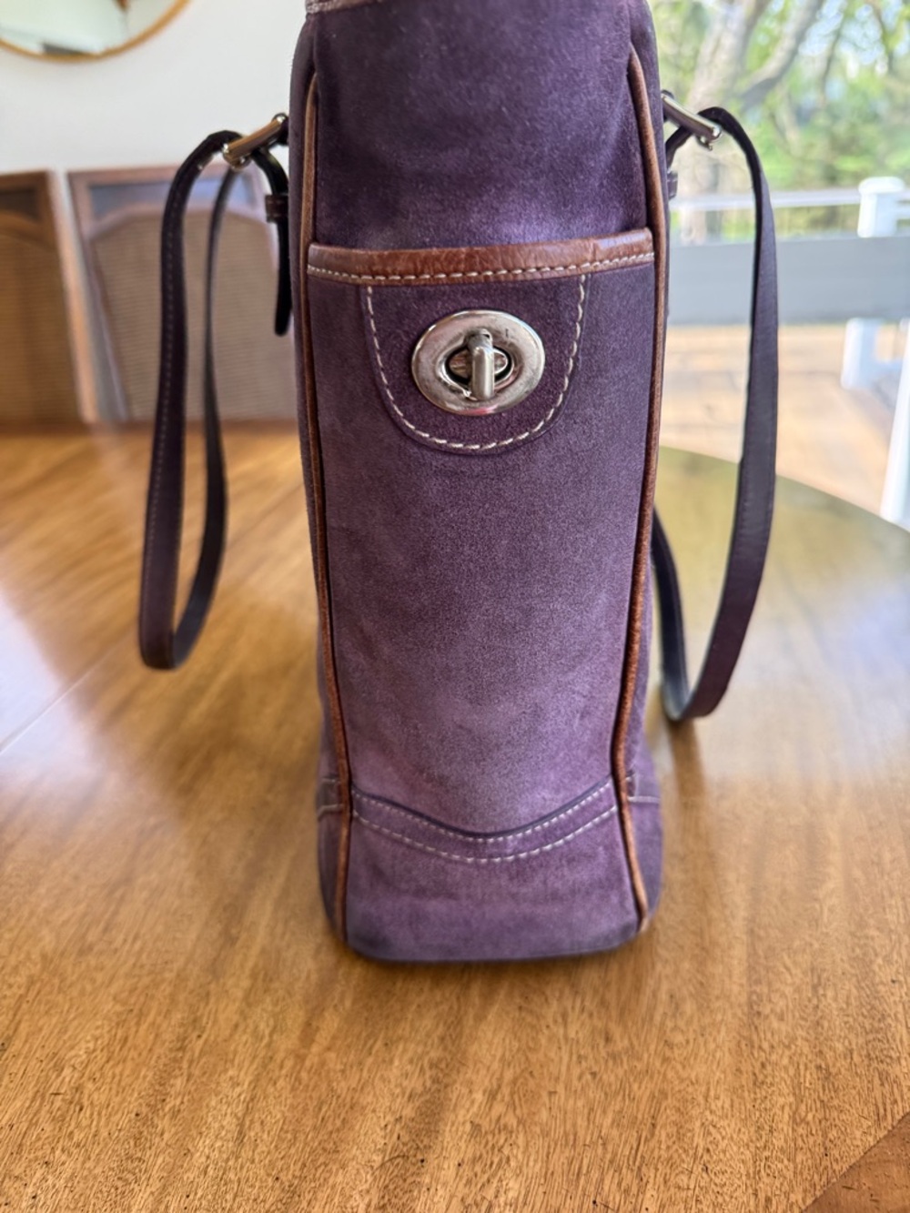 Coach Purple Suede Tote with Leather Straps - Picture 11 of 11